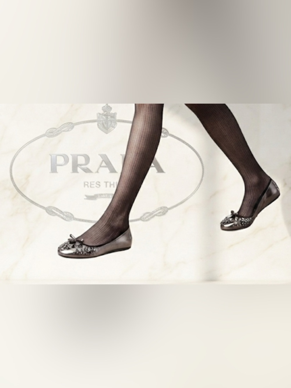 Authentic Prada luxury designer woman's signature silver soft leather flats 10